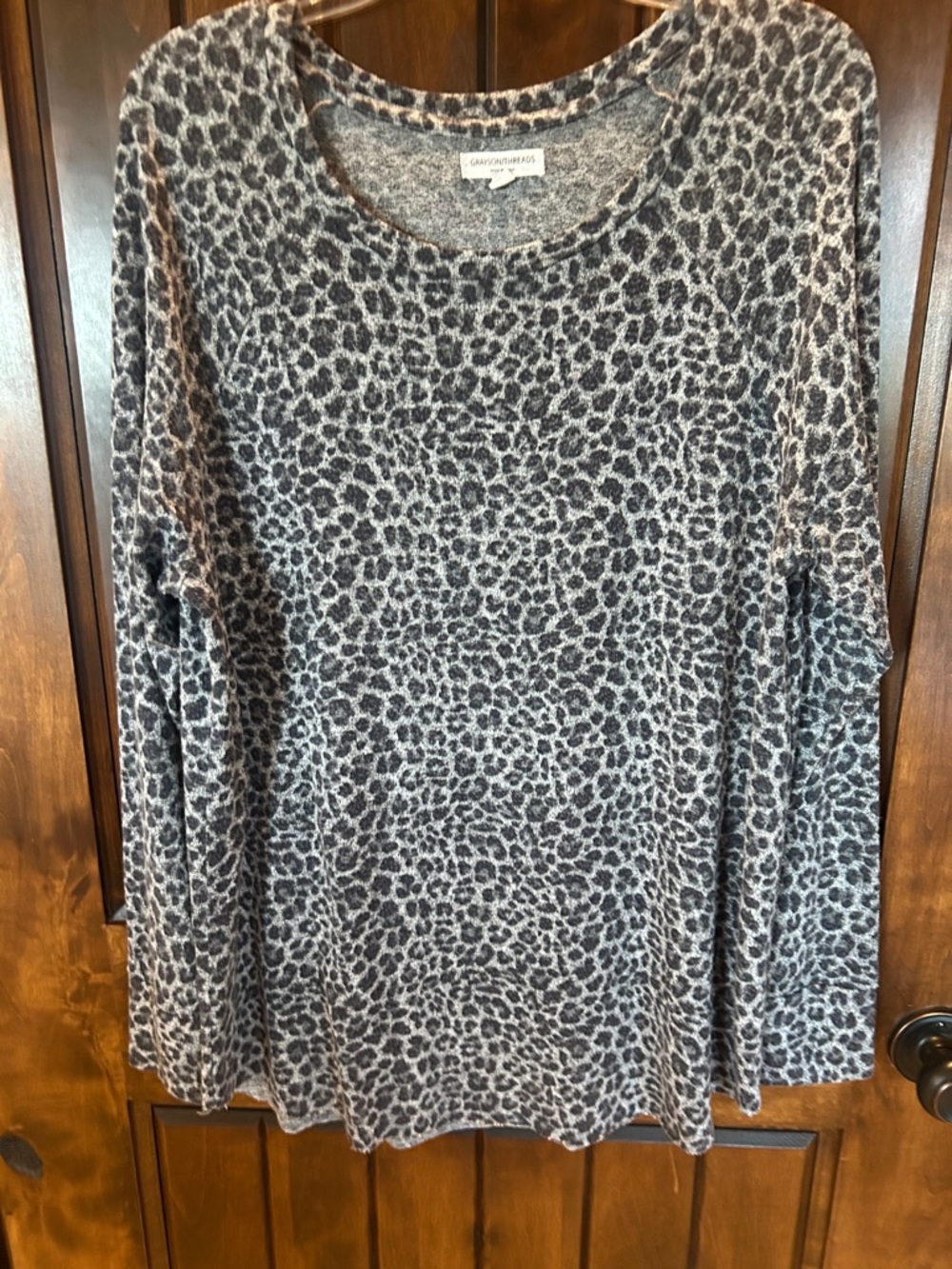 Caslon Black and Gray Leopard Scoop Neck Long Sleeve Top